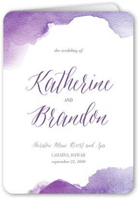 Wedding Program Cards: Simply Watercolor Wedding Program, Purple, 5X7, Pearl Shimmer Cardstock, Rounded