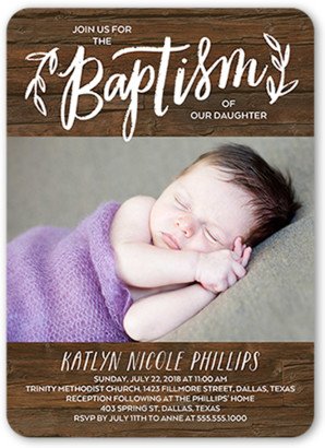 Baptism Invitations: Young Purification Baptism Invitation, Brown, Standard Smooth Cardstock, Rounded