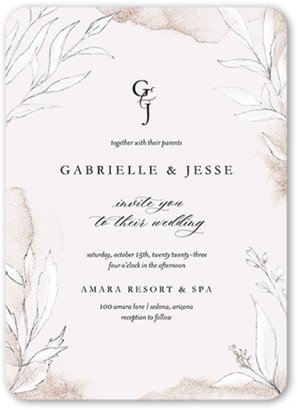Wedding Invitations: Pictorial Petals Wedding Invitation, Beige, 5X7, Matte, Signature Smooth Cardstock, Rounded