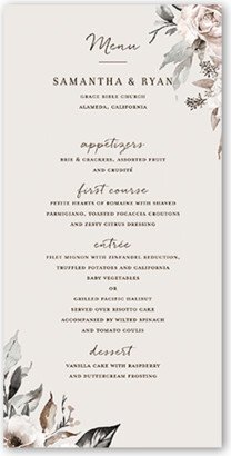 Wedding Menu Cards: Neutral Florals Wedding Menu, Grey, 4X8 Flat Menu, Matte, Signature Smooth Cardstock, Square