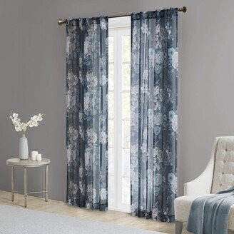 Gracie Mills Simone Floral Design Sheer Window Curtain Voile Privacy Drape for Bedroom, Livingroom, 50 x 84, Navy