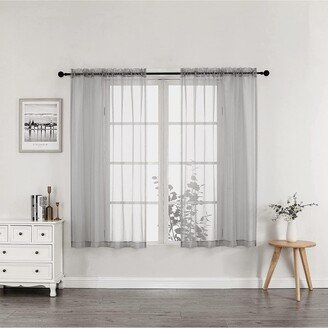 Kate Aurora Simplistic Living 2 Piece Lightweight Rod Pocket Gray Sheer Curtains For Small Windows - 63 in. Long