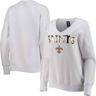 Women's Cuce White New Orleans Saints Victory V-Neck Pullover Sweatshirt