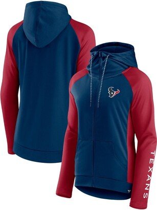 Women's Branded Navy, Red Houston Texans End Around Lightweight Raglan Full-Zip Hoodie Jacket - Navy, Red