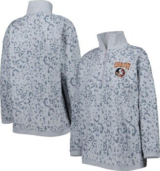 Women's Gameday Couture Heather Gray Florida State Seminoles Leopard Quarter-Zip Sweatshirt