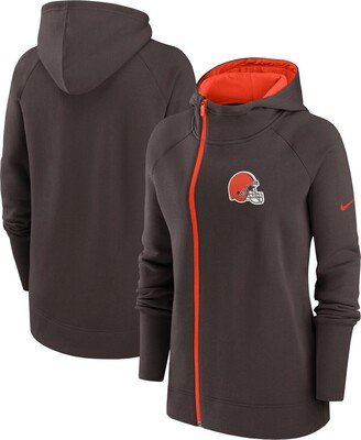 Women's Brown Cleveland Browns Asymmetrical Raglan Full-Zip Hoodie