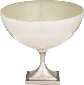 Glass, 11 Bowl With Metal Stand, Pearl White, Round, 11H, Solid Color - 11.0 x 11.0 x 11.0