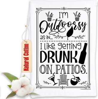 Funny Kitchen Tea Towels - I'm Outdoorsy Getting Drunk On Patios Humorous Flour Sack Dish Towel Host Gift & Home Bar Decor