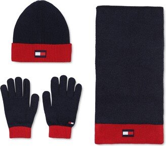 Men's Flag Patch Beanie, Gloves & Scarf Set - Navy/Red Sky Captain