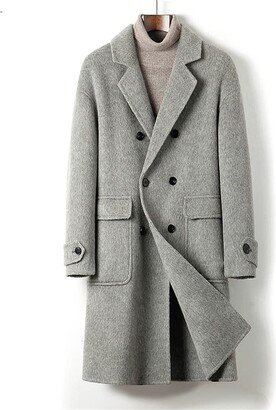 Sweden Autumn And Winter Wool Coat Men's Mid-length Paragraph Loose Suit Collar Double-breasted Casual Cashmere-free Jacket (Color : E