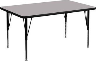 30''W x 48''L Rectangular Grey Thermal Laminate Activity Table - Height Adjustable Short Legs