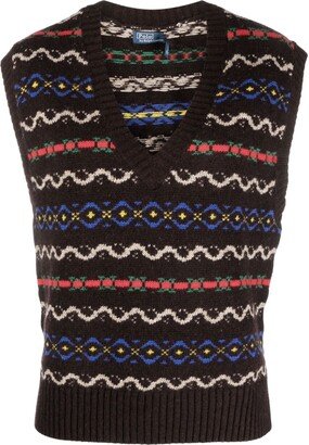 intarsia V-neck knitted vest