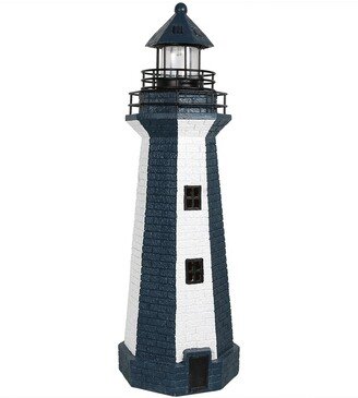 Sunnydaze Blue Striped Solar Led Nautical Lighthouse Outdoor Light Decor-AA