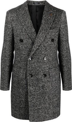 BRERAS MILANO Herringbone-Pattern Double-Breasted Coat