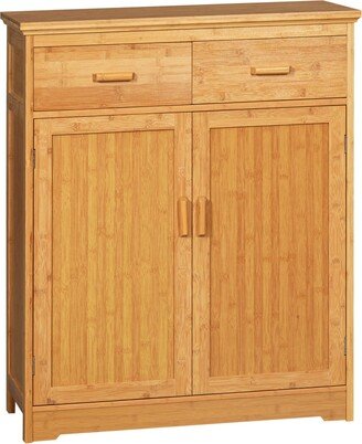 Homcom Bathroom Storage Cabinet, Bamboo Floor Cabinet Organizer with Doors and Adjustable Shelves, Natural