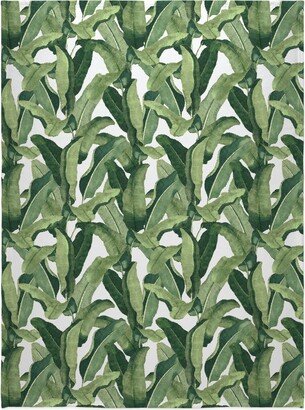 Fleece Photo Blankets: Tropical Leaves - Greens On White Blanket, Fleece, 60X80, Green