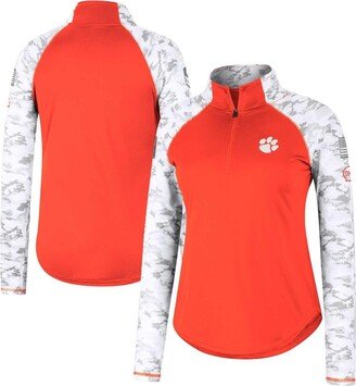 Women's Orange Clemson Tigers Oht Military-Inspired Appreciation Flash Arctic Camo Raglan Quarter-Zip Jacket