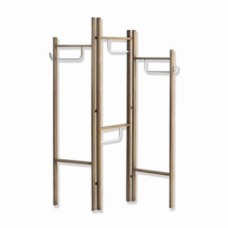 Modern Style 3 Panel Metal Screen with Hooks and Rod Hangings, Brown