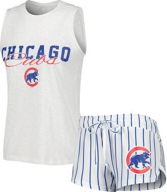 Women's Concepts Sport White Chicago Cubs Reel Pinstripe Tank Top and Shorts Sleep Set