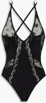 Lace-paneled stretch-jersey bodysuit