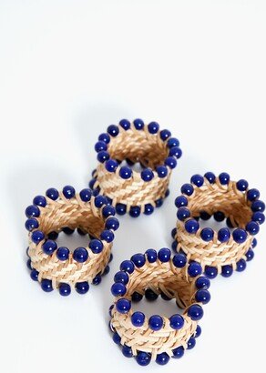 Tuckernuck Home Navy and Rattan Beaded Napkin Rings Set of 4