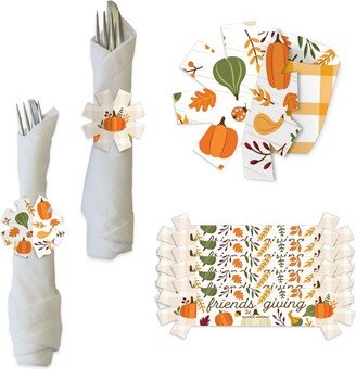 Big Dot of Happiness Fall Friends Thanksgiving - Friendsgiving Party Paper Napkin Holder - Napkin Rings - Set of 24