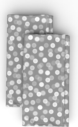 Cloth Napkins: Bokeh Polka Dot Christmas Lights Cloth Napkin, Longleaf Sateen Grand, Gray