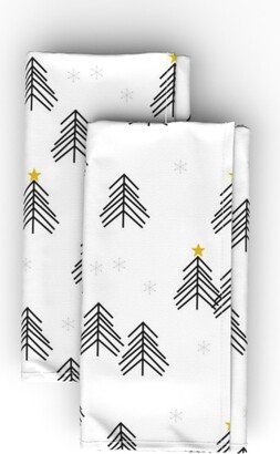 Cloth Napkins: Scandi Winter Forest Christmas Tree Cloth Napkin, Longleaf Sateen Grand, White