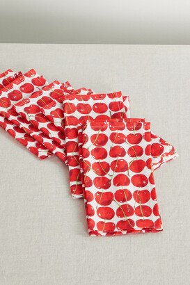 Set Of Six Printed Linen Napkins - Red-AA