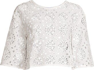 Anne Fontaine Calys Eyelet Cropped Blouse