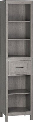 kleankin Narrow Bathroom Storage Cabinet with Drawer and 5 Tier Shelf, Tall Cupboard Freestanding Linen Towel, Slim Corner Organizer, Gray