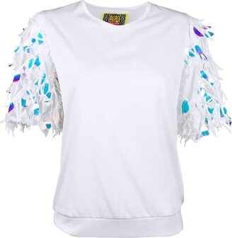 Lalipop Design White Blouse With Large Sequin Sleeves