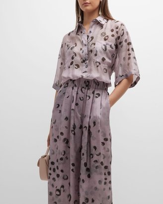 Printed Silk Button-Front Blouse-AA