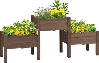 Raised Garden Bed with 3 Planter Box, Freestanding Wooden Plant Stand with Drainage Holes, for Vegetables, Herb and Flowers, Coffee
