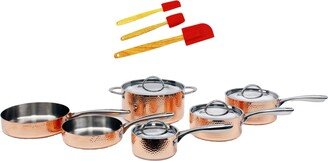 Vintage-Like Tri-Ply 13 Piece Hammered Copper Cookware Set - Copper, Silver