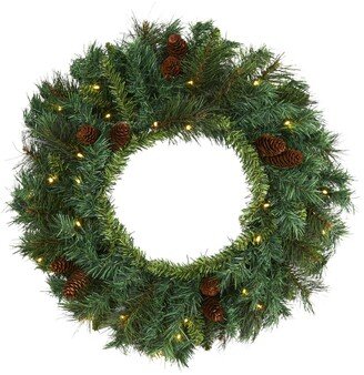 Mixed Pine and Pinecone Artificial Christmas Wreath with 35 Clear Led Lights