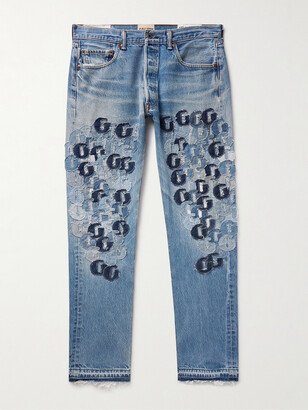 Super G Straight-Leg Logo-Appliquéd Distressed Jeans