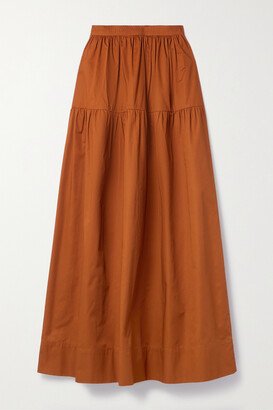 Tiered Cotton-poplin Maxi Skirt - Brown