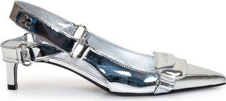 Logo Embossed Racer Slingback Pumps