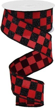 Red/Black Glitter Check Wired Ribbon, 1.5
