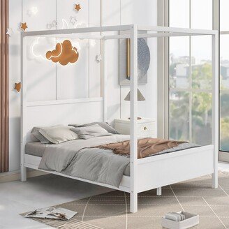 NOVABASA Queen Canopy Bed Frame, with Headboard and Footboard, Wooden Slat Support Leg, for Kids, Teens, Adults