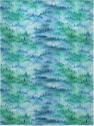 Fleece Photo Blankets: Foggy Forest - Blue And Green Blanket, Sherpa, 60X80, Green