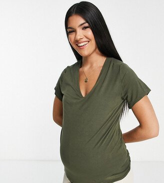 Flounce London Maternity fitted Stretch T-shirt in khaki