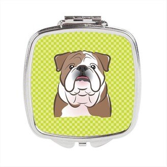 Awesome Apparel Checkerboard Lime Green English Bulldog Compact Mirror, 2.75 x 3 x .3 In.