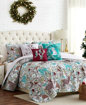 Christmas Woodland Oversized Reversible 6 Piece Quilt Set, Twin or Twin Xlong