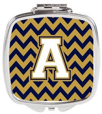 CJ1057-ASCM Letter A Chevron Navy Blue & Gold Compact Mirror