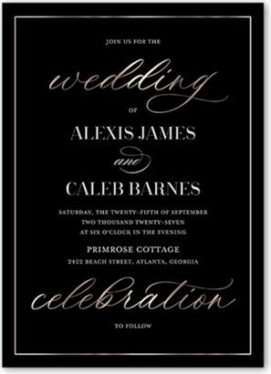 Wedding Invitations: Elegantly Engaged Wedding Invitation, Black, 5X7, Luxe Double-Thick Cardstock, Square