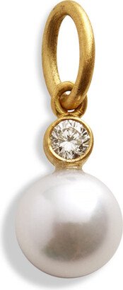 Cultured Akoya Pearl and Full Cut Diamond Yellow Gold Charm