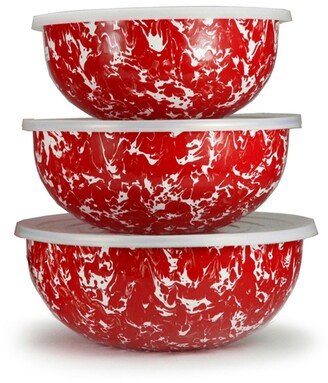 Red Swirl Enamelware Collection Mixing Bowls, Set of 3