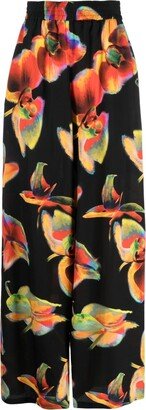 Solarised Orchid-print wide-leg trousers